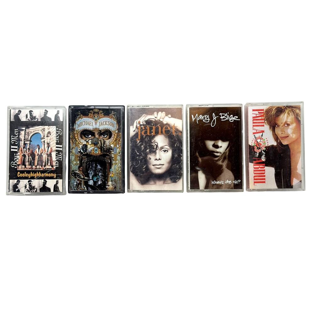 Cassette Lot 5 90s Michael Jackson Dangerous Janet Boyz II Men MJ Blige P Abdul